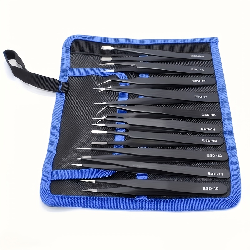 Nail Art Ombre - 10Pcs Precision ESD Tweezers, Anti Static