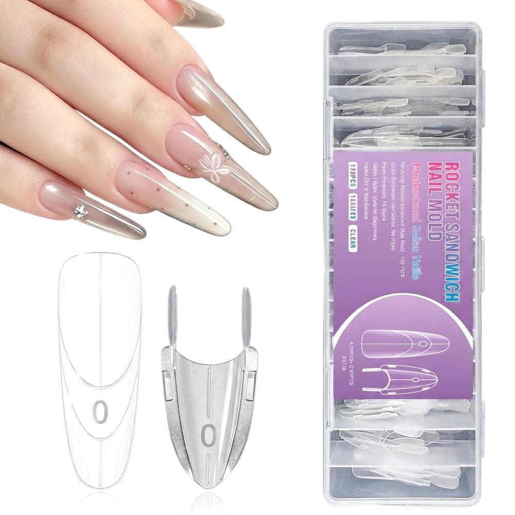Nail Art Ombre - 120Pcs Sandwich Nail Mold Clear Dual