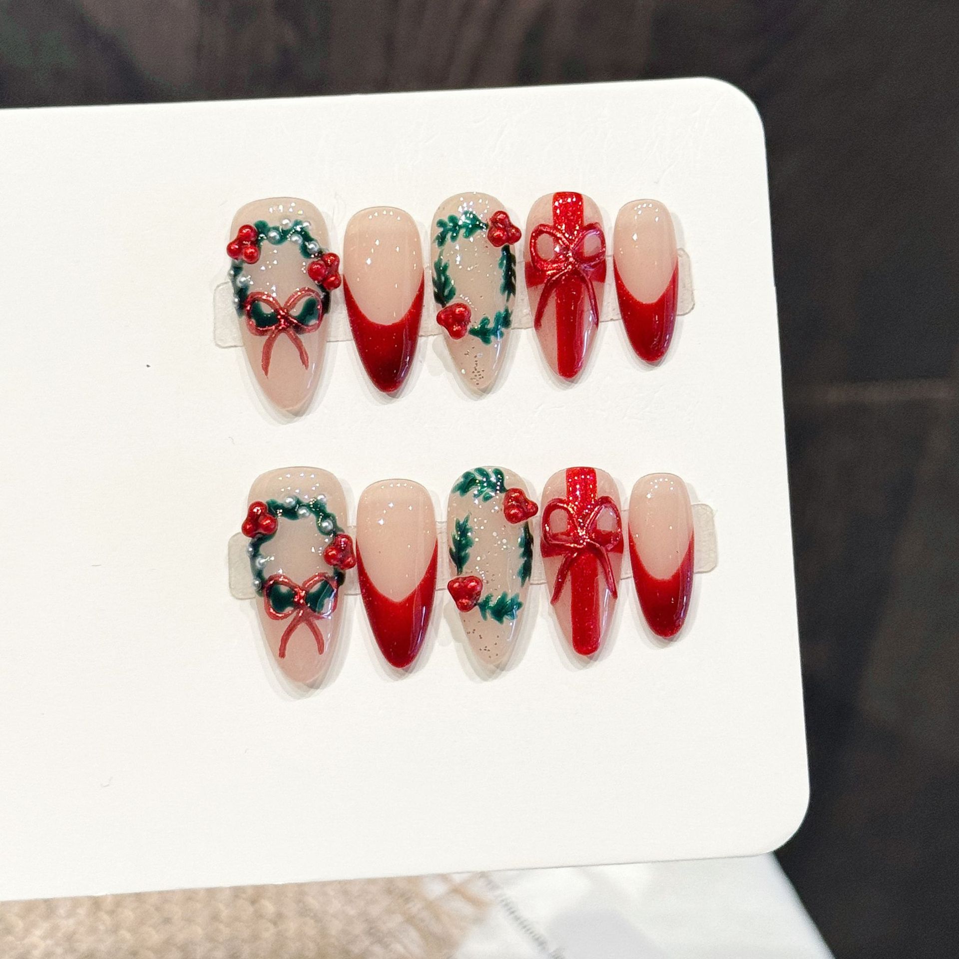 10Pcs Christmas Red Nude Mediu - Nail Art Press On ulasan dan harga