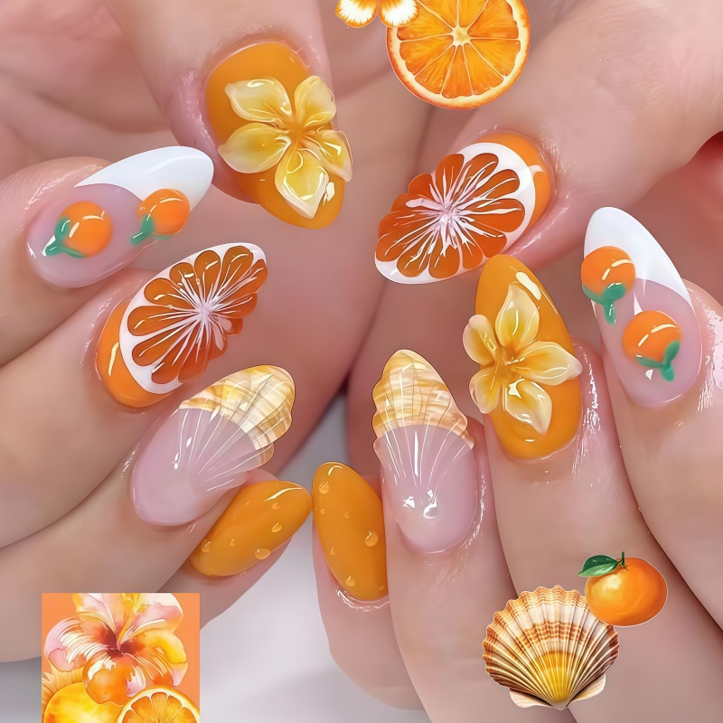 2026New 30pcs 3D Fruit Orange  - Nail Art Orange ulasan dan harga